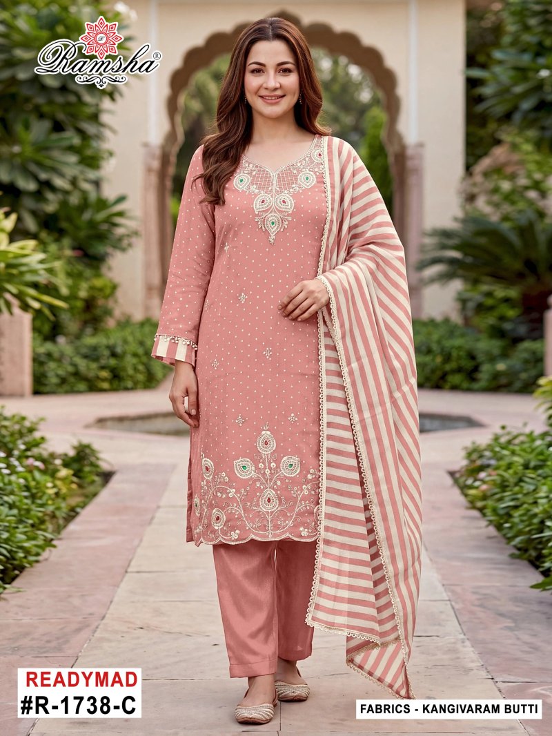 R 1738 A To D By Ramsha Kanjivaram Butti Work Salwar Kameez